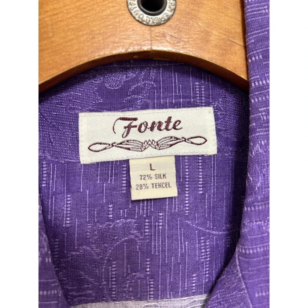 Fonte Mens Silk Tencel Blend Floral Jacquard Short Sleeve Camp‎ Shirt Purple L